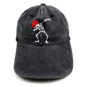 Sol Adult Skeleton Dab Dance Faded Distressed Black Adjustable Strapback Cap Hat